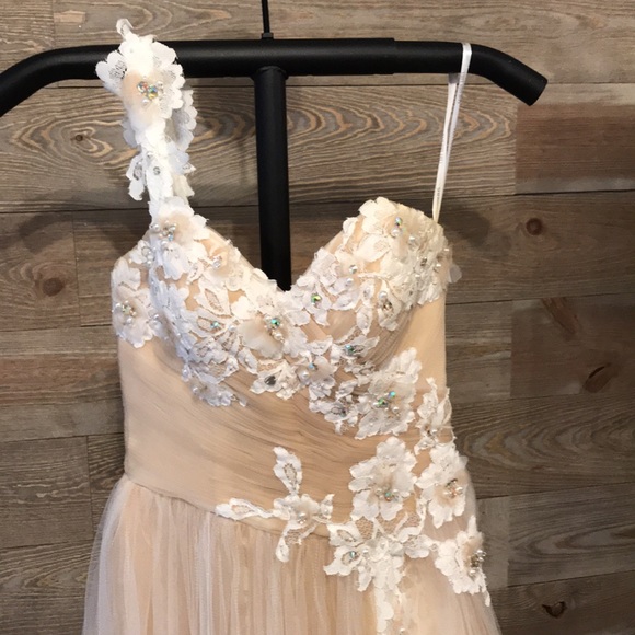 Sherri Hill formal tulle gown champagne 4 - Picture 4 of 6